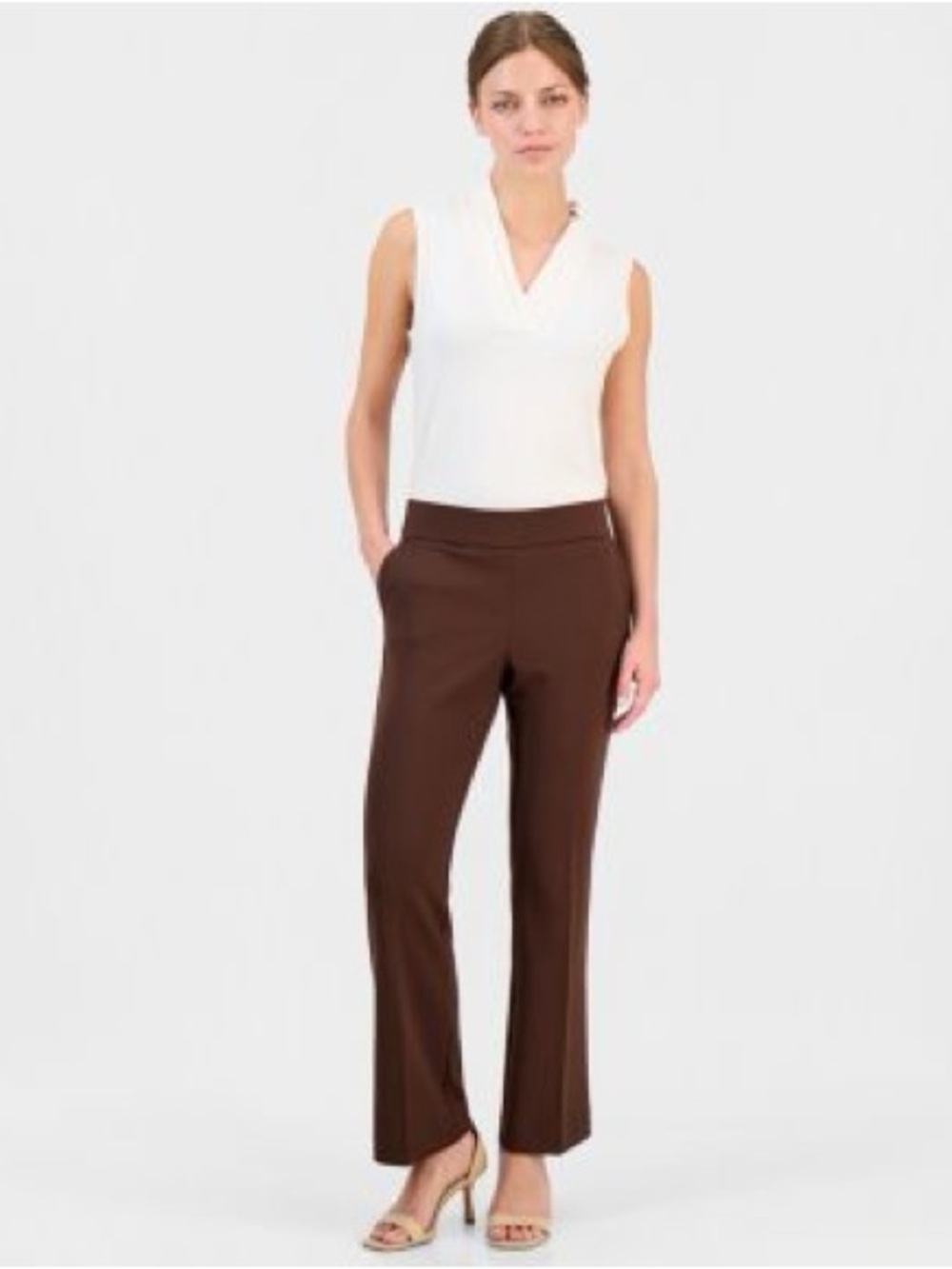 Anne Klein Mauve-Brown Pull-On Pants